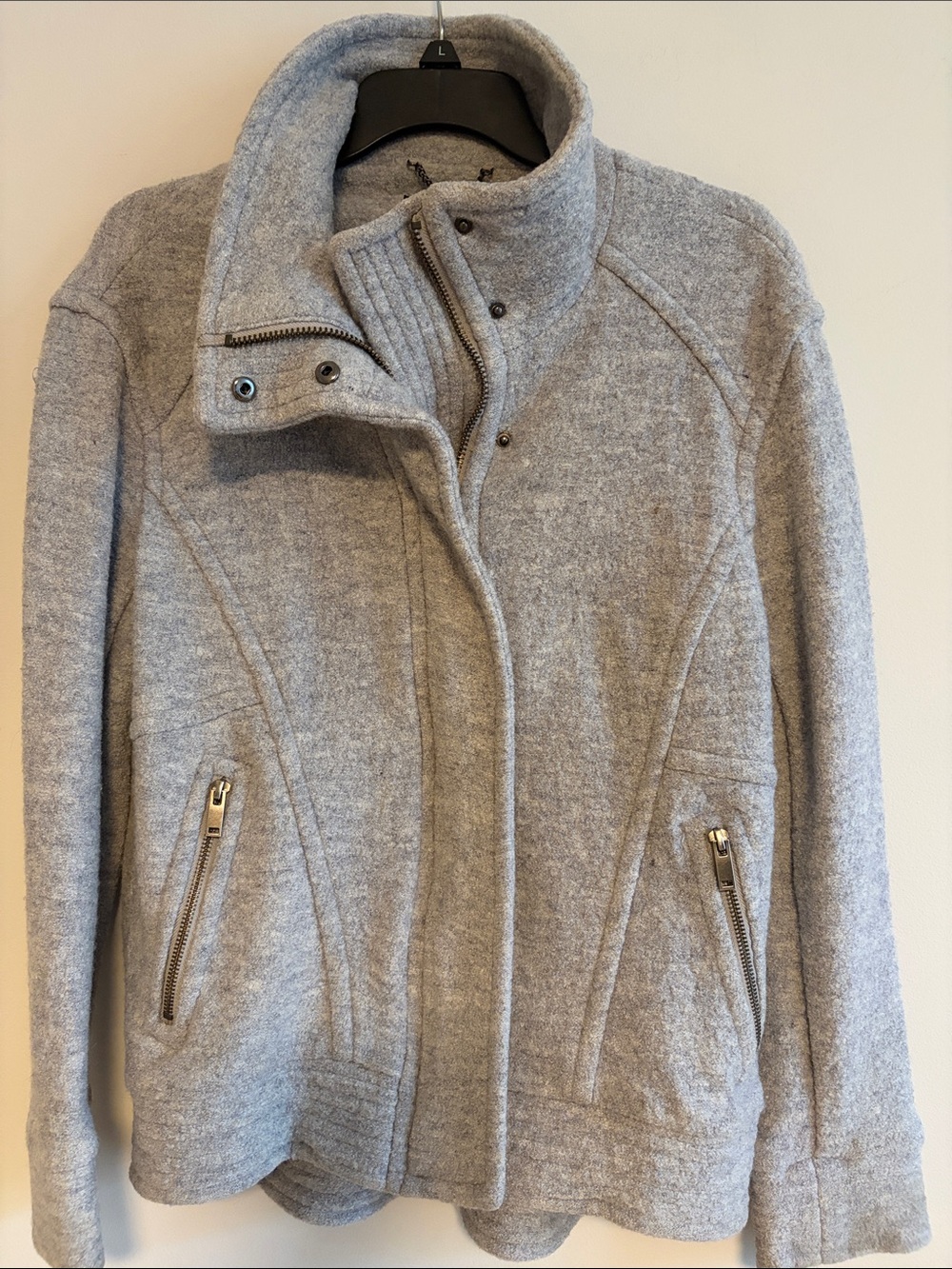 Banana Republic Heather Light Gray Wool-Blend Peacoat Jacket